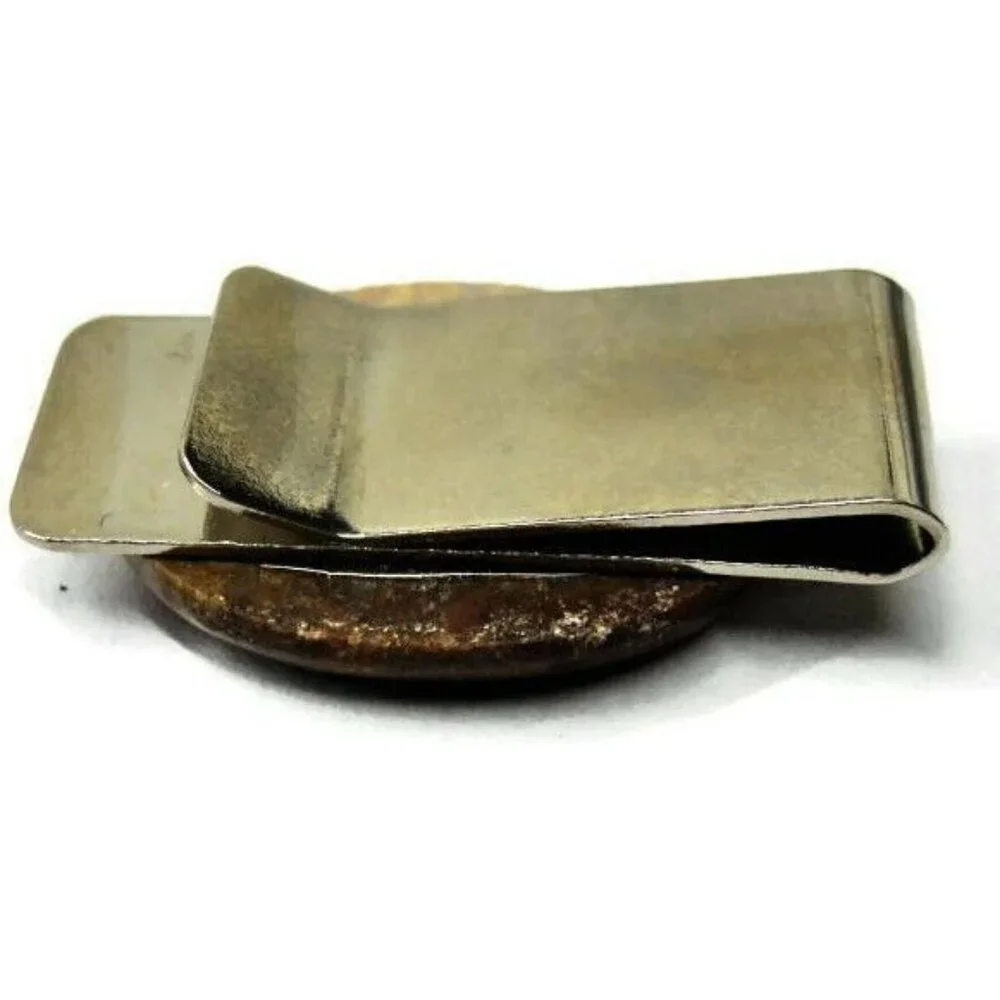 Silver Tone Money Clip Steel Polished Stone Oval Unique